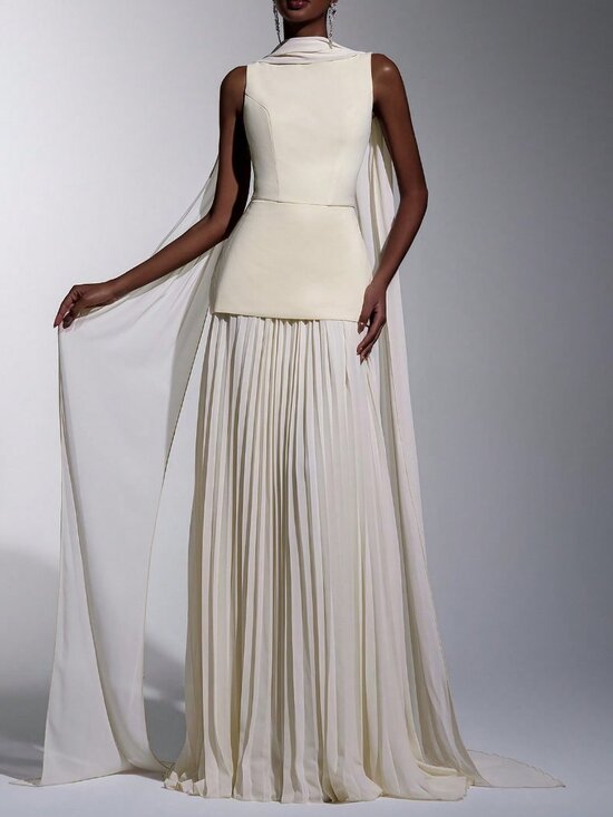 Dresses & Skirts - Elegant Women's  Boat Neck Sleeveless A-Line Pleated maxi Dress